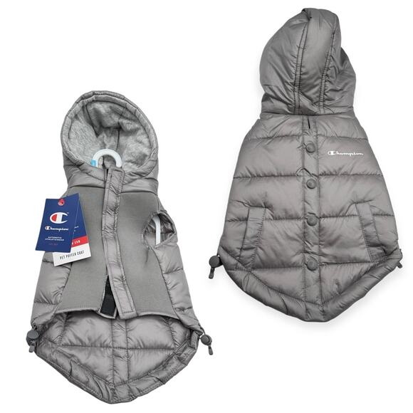 Champion Other - Champion Grey Hooded Puffer Jacket Vest Dog’s Size Small